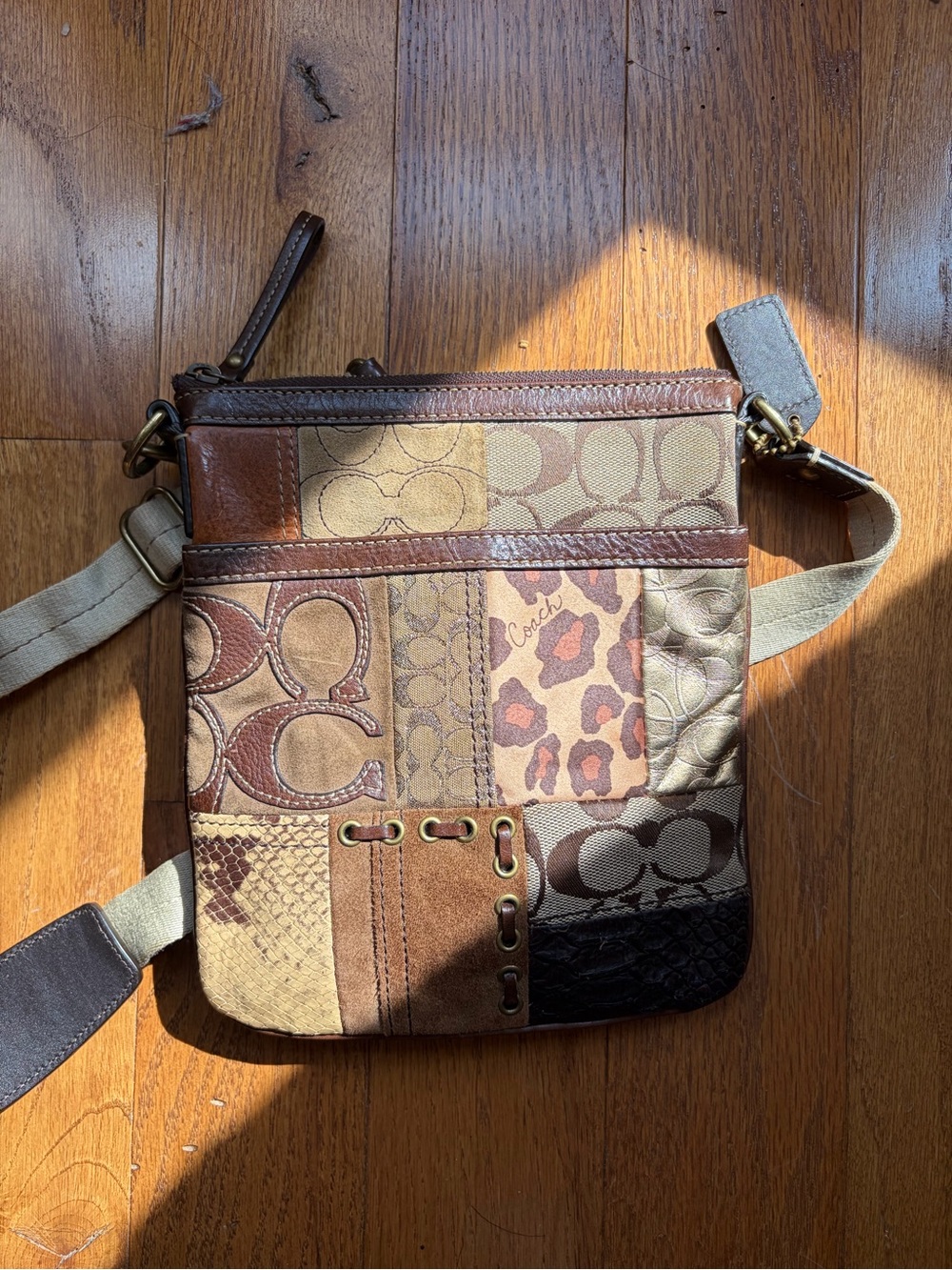 Coach Patchwork Crossbody Bag in Brown and Tan